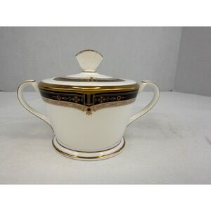 Noritake Gold and Sable 9758 Bone China Lidded Sugar Bowl Japan Art Deco Gold